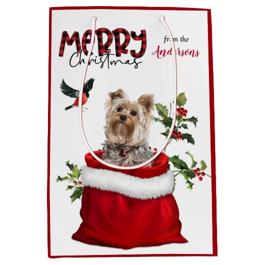 Schattige Yorkshire Terrier Dog Kerstmis Medium Cadeauzakje (Voorkant)