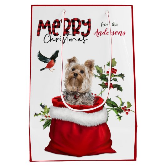 Schattige Yorkshire Terrier Dog Kerstmis Medium Cadeauzakje (Achterkant)