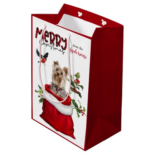 Schattige Yorkshire Terrier Dog Kerstmis Medium Cadeauzakje (Achterkant Gekanteld)