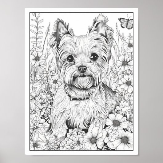 Schattige Yorkshire Terrier Dog Kleurend Poster (Voorkant)