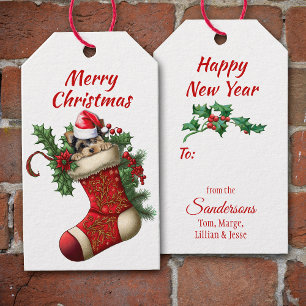 Schattige Yorkshire Terrier Dog Peeking Cadeaulabel