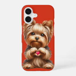 Schattige Yorkshire Terrier Hart Handen Rood  iPhone 16 Hoesje