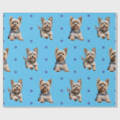Schattige Yorkshire Terrier Kerst op Blauw Cadeaupapier (Vlak)