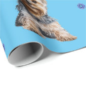 Schattige Yorkshire Terrier Kerst op Blauw Cadeaupapier (Rol Hoek)