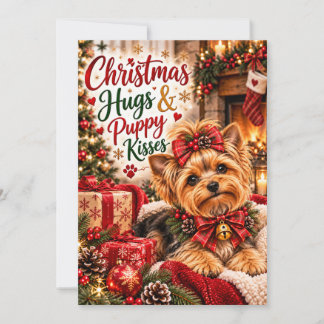 Schattige Yorkshire Terrier Kerstknuffels en Puppy Feestdagenkaart