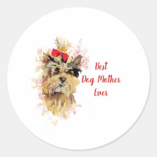 Schattige Yorkshire Terrier met Moederdag Wish Ronde Sticker