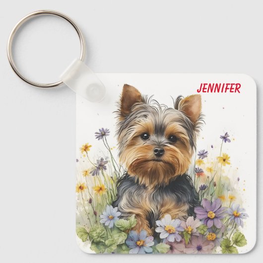 Schattige Yorkshire Terrier Puppy Dog Sleutelhanger (Voorkant)