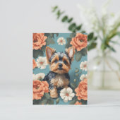 Schattige Yorkshire Terrier Puppy Floral Briefkaart (Staand voorkant)