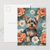 Schattige Yorkshire Terrier Puppy Floral Briefkaart (Voorkant / Achterkant)