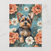 Schattige Yorkshire Terrier Puppy Floral Briefkaart (Voorkant)