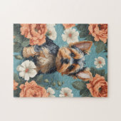 Schattige Yorkshire Terrier Puppy Floral Legpuzzel (Horizontaal)