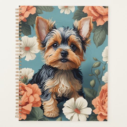 Schattige Yorkshire Terrier Puppy Floral Planner (Voorkant)