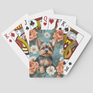 Schattige Yorkshire Terrier Puppy Floral Pokerkaarten