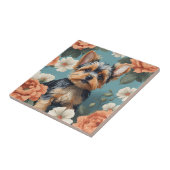 Schattige Yorkshire Terrier Puppy Floral Tegeltje (Zijkant)