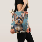 Schattige Yorkshire Terrier Puppy Floral Tote Bag (Dichtbij)