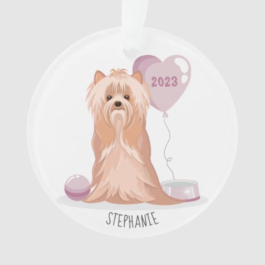 Schattige Yorkshire Terrier Verjaardag Ornament (voorkant)