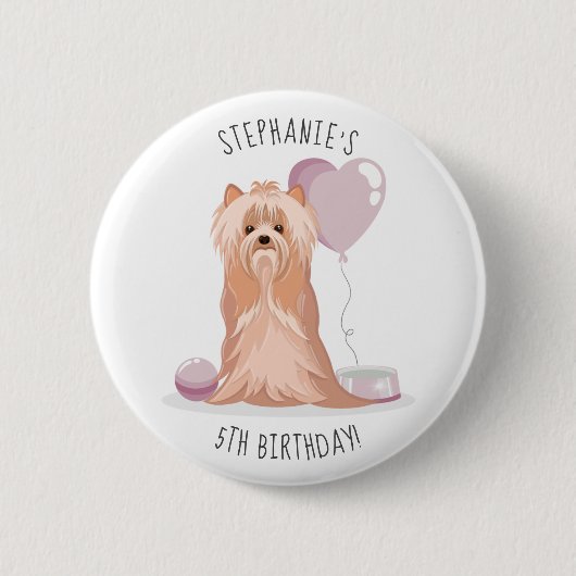 Schattige Yorkshire Terrier Verjaardag Ronde Button 5,7 Cm (Voorkant)