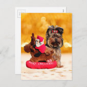 Schattige Yorkshire Terrier Vrolijk Kerstfeest Feestdagenkaart (Voorkant / Achterkant)