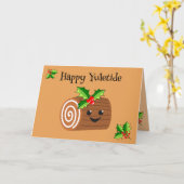 Schattige Yule Log Yuletide Kaart (Gele Bloem)