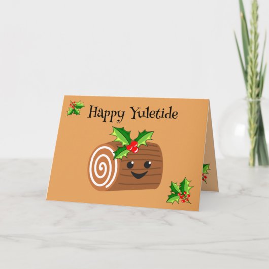 Schattige Yule Log Yuletide Kaart (Voorkant)