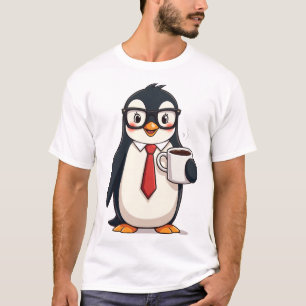 Schattige Zakelijke Pinguïn met Koffiebril en Das T-shirt