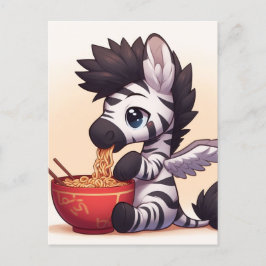 Schattige Zebra Angel Eating Ramen Briefkaart