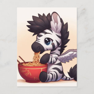 Schattige Zebra Angel Eating Ramen Briefkaart