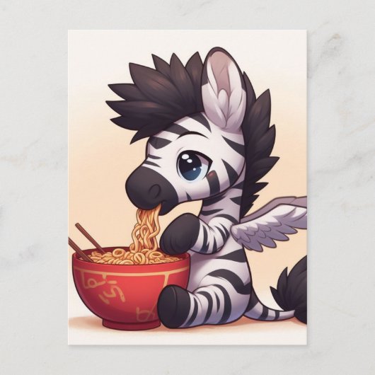 Schattige Zebra Angel Eating Ramen Briefkaart (Voorkant)