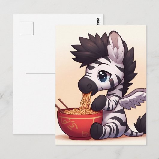 Schattige Zebra Angel Eating Ramen Briefkaart (Voorkant / Achterkant)