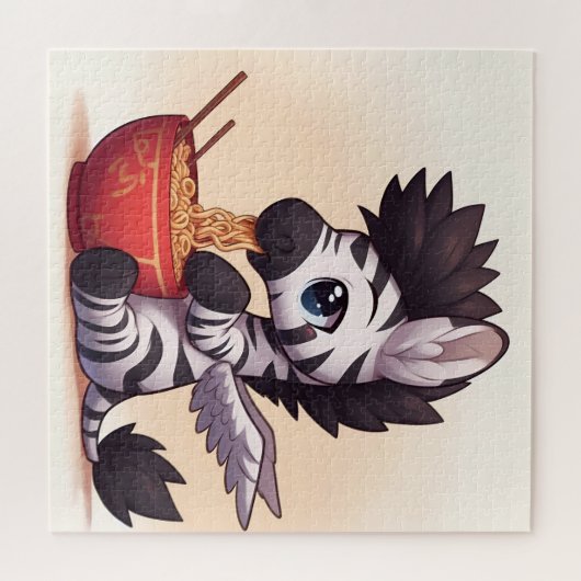 Schattige Zebra Angel Eating Ramen Legpuzzel (Horizontaal)