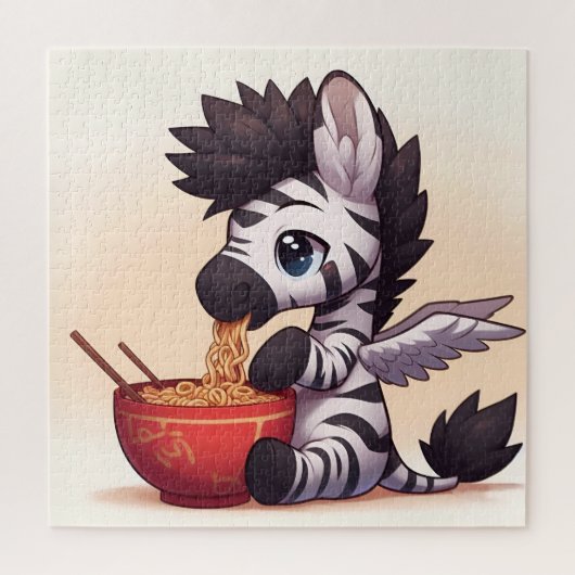 Schattige Zebra Angel Eating Ramen Legpuzzel (Verticaal)