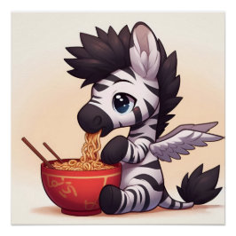 Schattige Zebra Angel Eating Ramen Perfect Poster