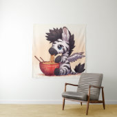 Schattige Zebra Angel Eating Ramen Tapestry Wandkleed (In situ)