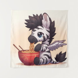 Schattige Zebra Angel Eating Ramen Tapestry Wandkleed