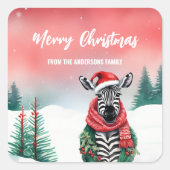 Schattige Zebra dier wilde kerstfeest kinder Vierkante Sticker (Voorkant)