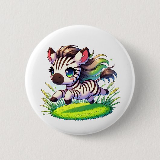 Schattige zebra door een veld ronde button 5,7 cm (Voorkant)