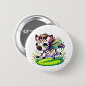 Schattige zebra door een veld ronde button 5,7 cm (Voorkant /achterkant)