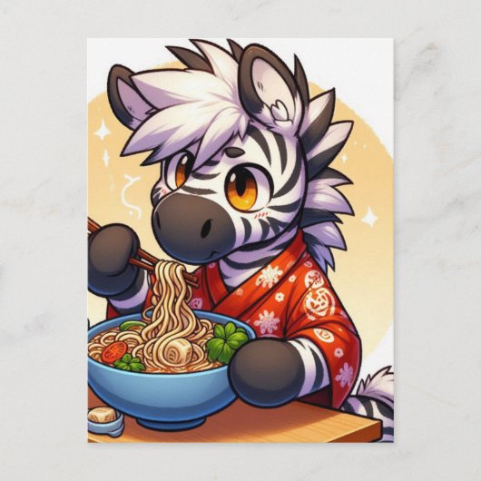 Schattige Zebra Eating Ramen Briefkaart (Voorkant)