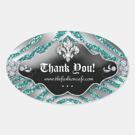 Schattige Zebra Fleur de lis Glitter Blauwgroen Bl Ovale Sticker (Voorkant)