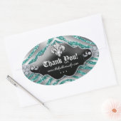 Schattige Zebra Fleur de lis Glitter Blauwgroen Bl Ovale Sticker (Envelop)