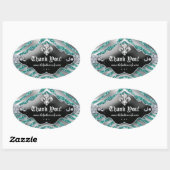 Schattige Zebra Fleur de lis Glitter Blauwgroen Bl Ovale Sticker (Vel)