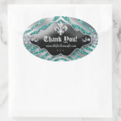Schattige Zebra Fleur de lis Glitter Blauwgroen Bl Ovale Sticker (Tas)