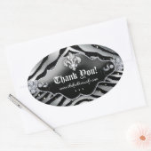 Schattige Zebra Fleur de lis Glitter Zilver Zwart Ovale Sticker (Envelop)