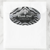 Schattige Zebra Fleur de lis Glitter Zilver Zwart Ovale Sticker (Tas)