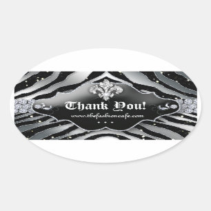 Schattige Zebra Fleur de lis Glitter Zilver Zwart Ovale Sticker
