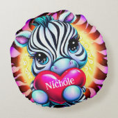 Schattige Zebra Holding Heart Rond Kussen (Achterkant)