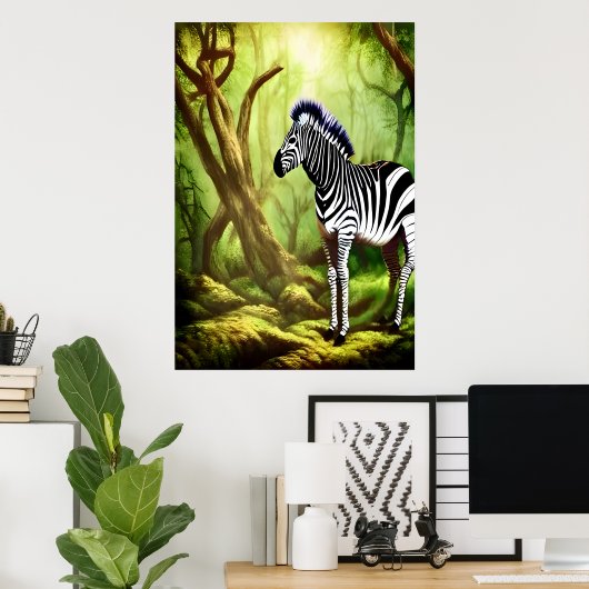 Schattige Zebra in het bos | AI Art Poster (Thuiskantoor)