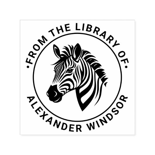 Schattige zebra kop ronde bibliotheek boek naam zelfinktende stempel (Design)