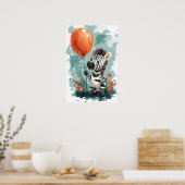 Schattige zebra met oranje ballon Whimsical Illust Poster (Keuken)