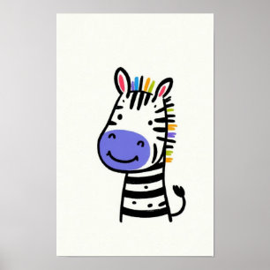 Schattige zebra met regenboog manen babykamer poster